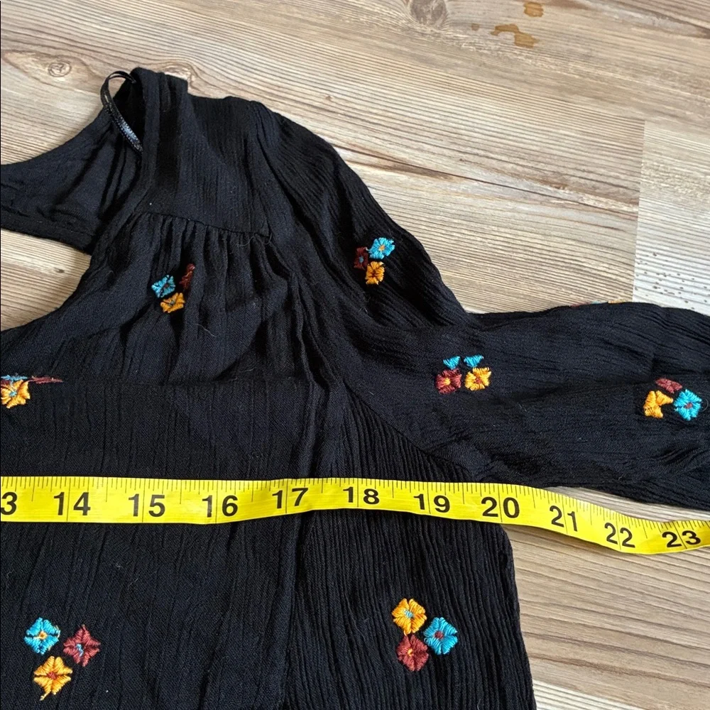 Free People Black Long Sleeve Embroidered Mini Dress